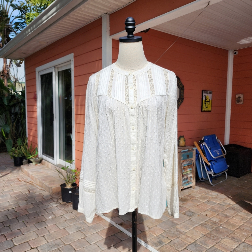 Fat Face Off White Boho Peasant Blouse Sz 6